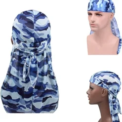 Silky Satin Durag- Camo Blue