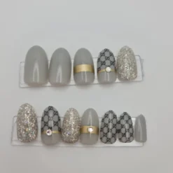 Almond Grey Glitter Press On Nails 8 Almond Grey Glitter Press On Nails -Primal Shop Almondgreyglitter2