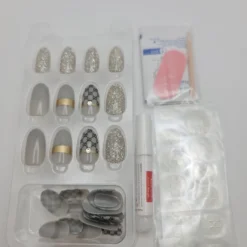 Almond Grey Glitter Press On Nails 9 Almond Grey Glitter Press On Nails -Primal Shop Almondgreyglitter3