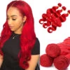 Lux Pro Body Wave -Primal Shop Kbeth Red Human Hair Weft for Black Women 100 Real Hair 16 Inch Length Two Tone Body Wave Bundle with 4 4 HD Lace Closure Pink Color Remy Hair Extension