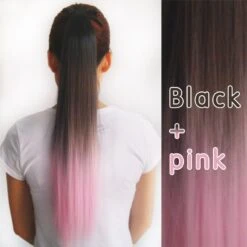 Black To Pink Ombre Straight Ponytail -Primal Shop Ombre black blue Purple pink 20 Long Straight Hair Ponytail lace weft clip Tie sythetic hair 1