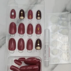 Red & Brown Press On Nails