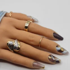 Grey Gold Press On Nails