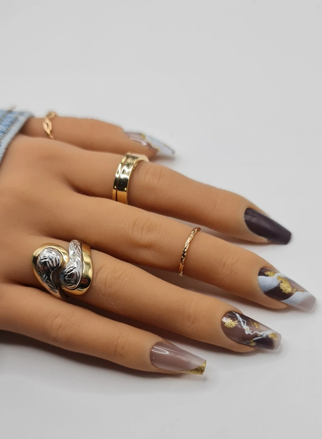 Grey Gold Press On Nails 3 Grey Gold Press On Nails