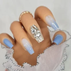 Ombre Nails With Rhinestone Tips