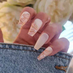 White & Pink Press On Nails